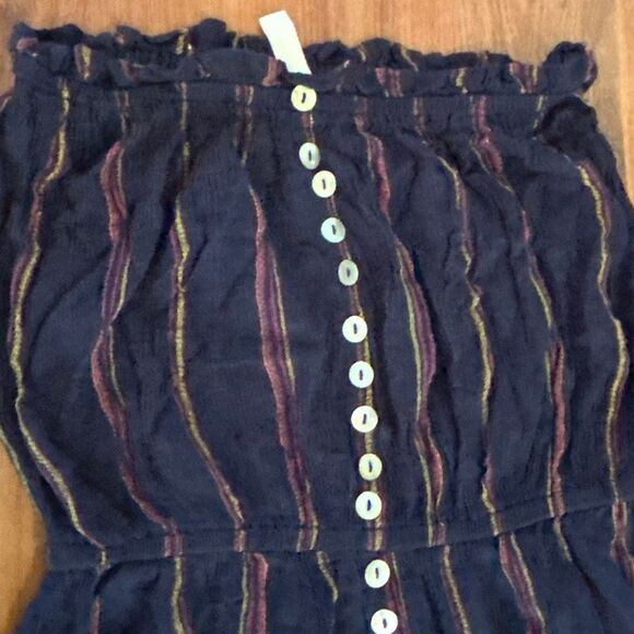 Elan navy pinstriped strapless gauze peasant maxi dress size S resort wear - Picture 2 of 7